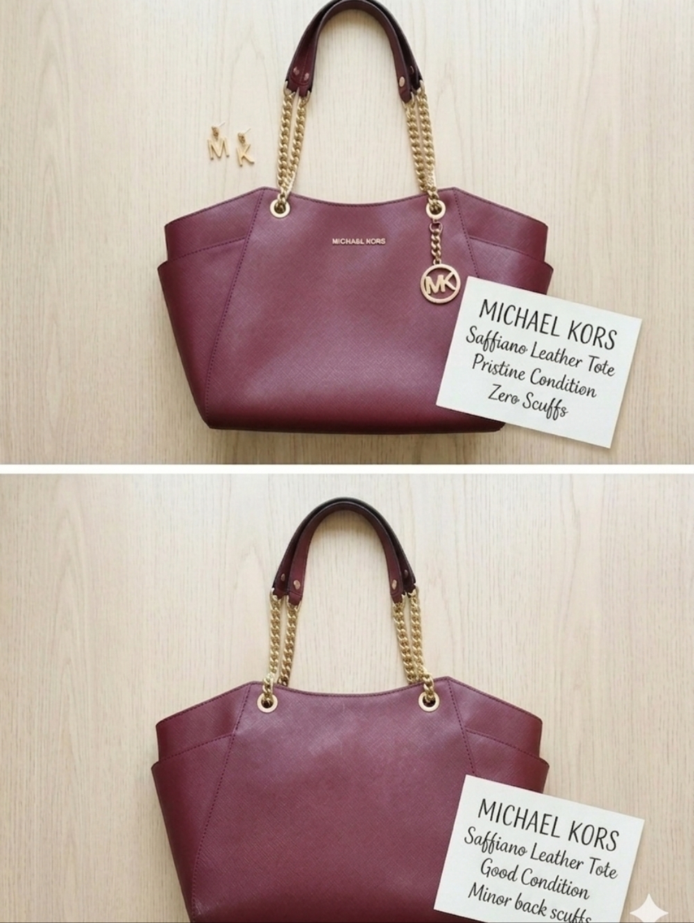 ​Michael Kors Large Jet Set Saffiano Leather Chain Tote – Burgundy